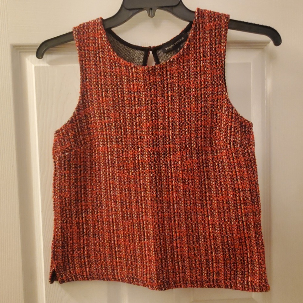 Banana Republic sz S red tweed slvless top tank classic career wear basic casual